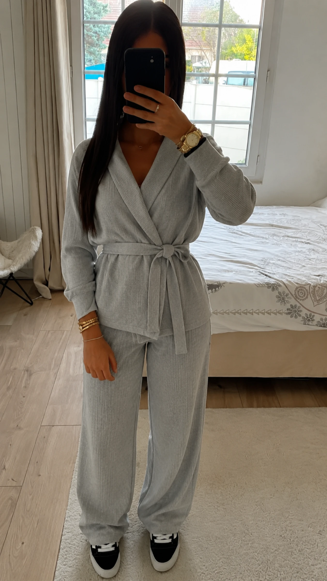 Ensemble côtelé  gris clair gilet+ pantalon